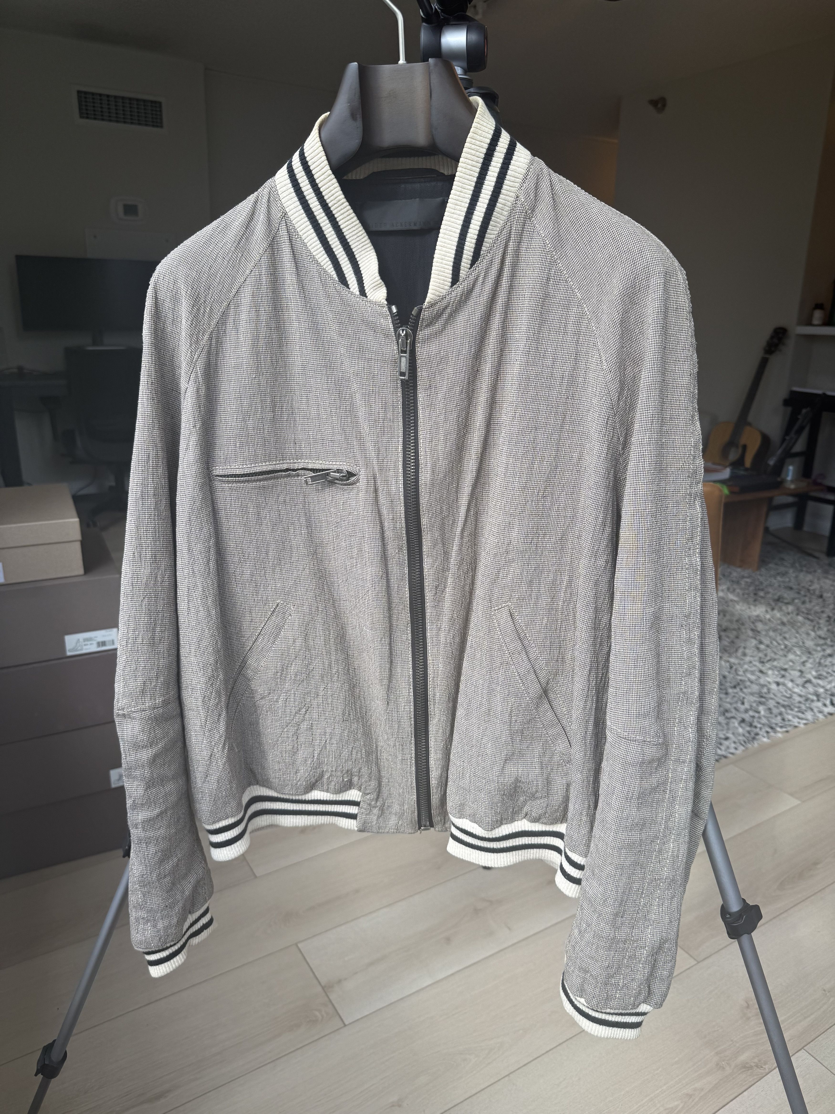 Haider Ackermann Brown/Ecru Linen Houndstooth Varsity Bomber Jacket Size US M / EU 48-50 / 2 - 1 Thumbnail