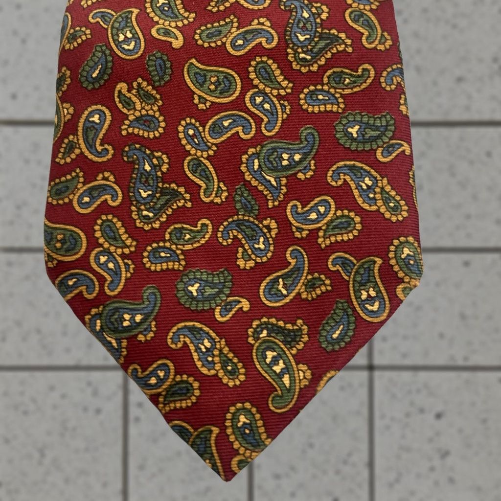 Vintage VINTAGE Italian Silk Neck Tie Paisley Red Green Yellow 3.5x56 USA Classic Necktie Men's Tie Size ONE SIZE - 1 Thumbnail