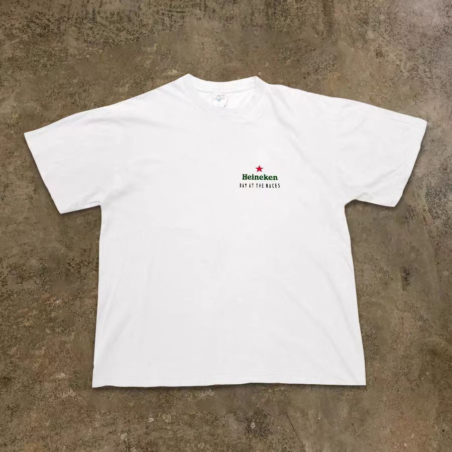Vintage White casual retro loose wine bottle print t-shirt Size US M / EU 48-50 / 2 - 2 Thumbnail