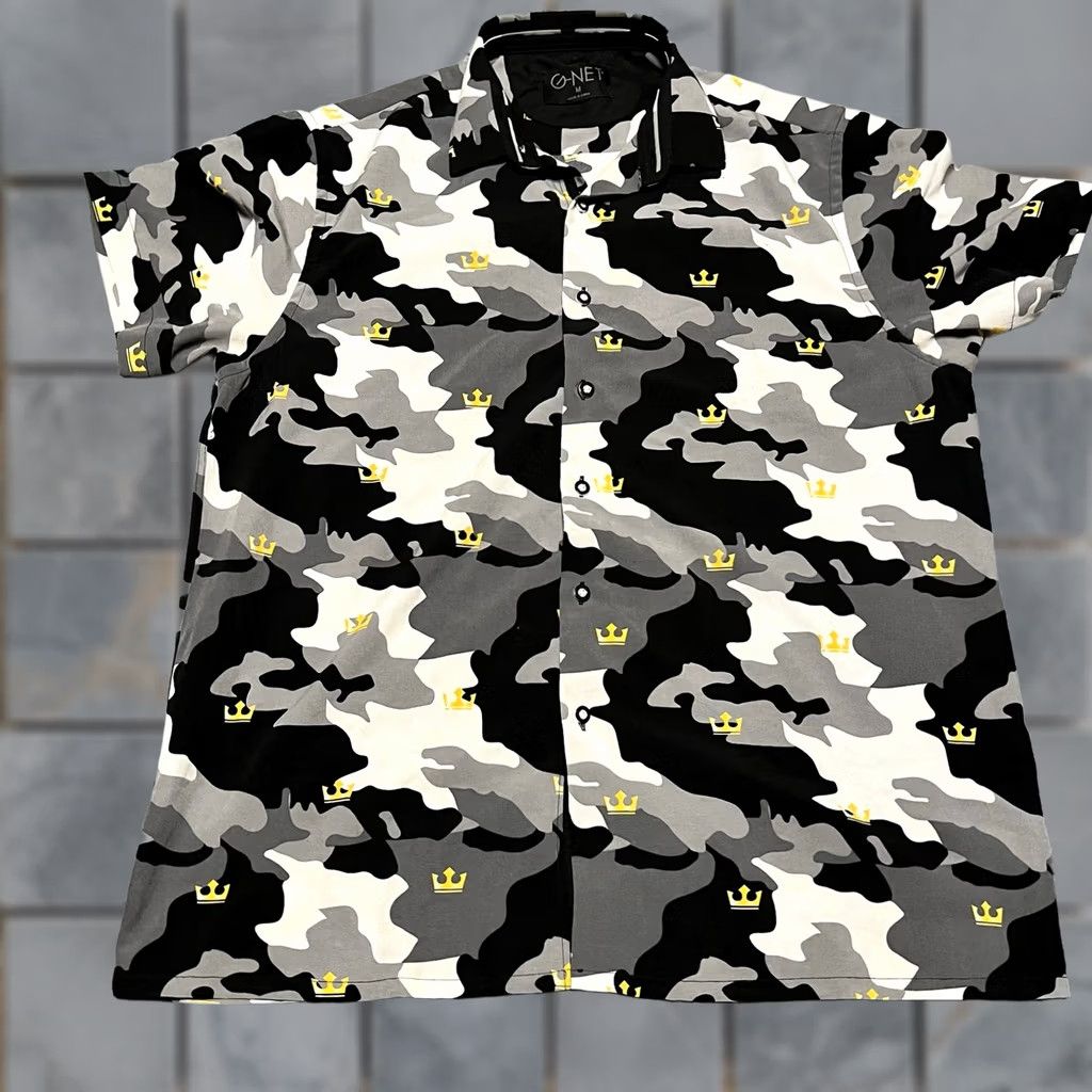 Vintage G-NET Shirt Mens Medium Short Sleeve Button Performance Crown Camo Mens Black Short Sleeve Shirt Size US M / EU 48-50 / 2 - 1 Thumbnail
