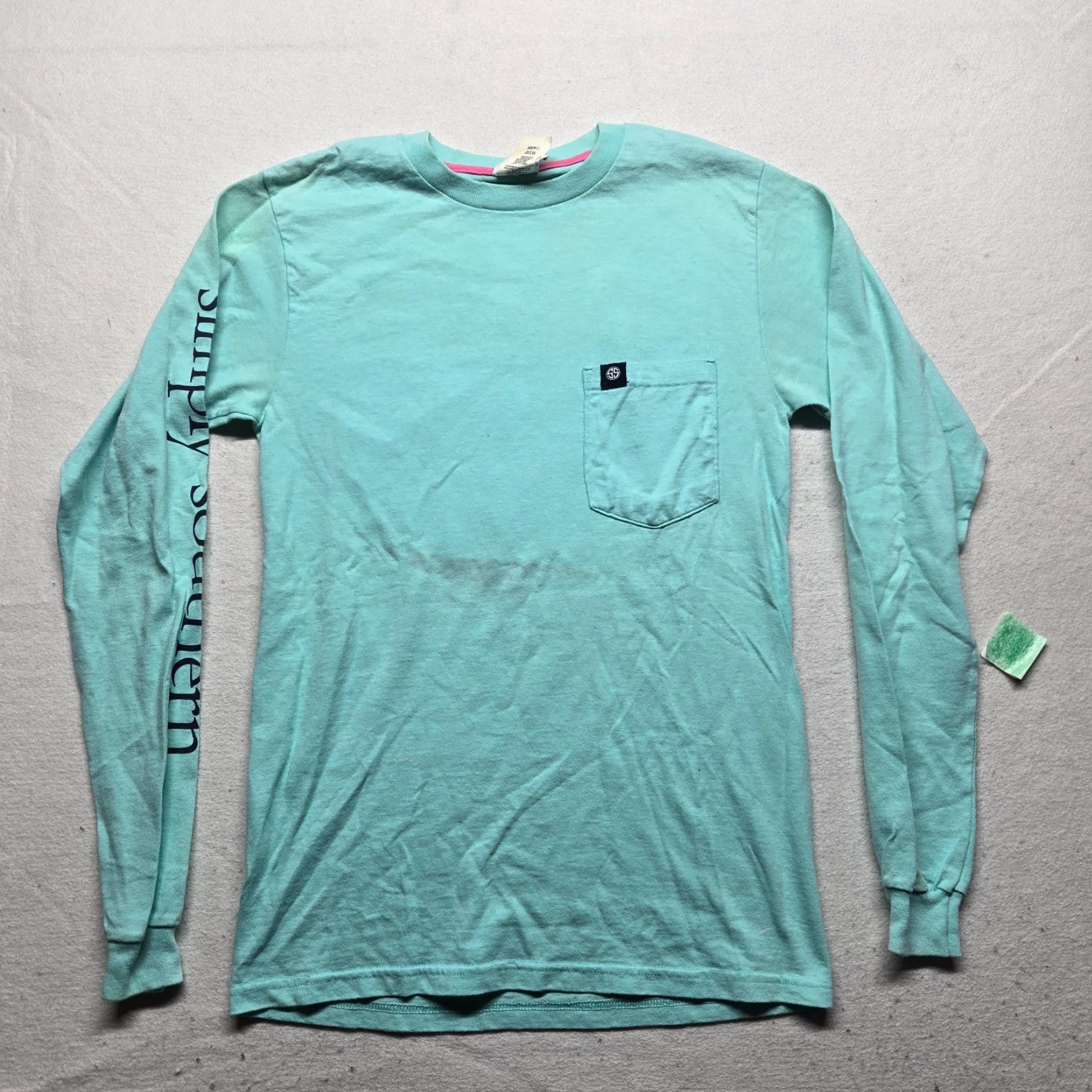 Vintage Simply Southern "Thanks A Yacht" Long Sleeve Tee Shirt Women Small Blue Green Size S / US 4 / IT 40 - 2 Thumbnail