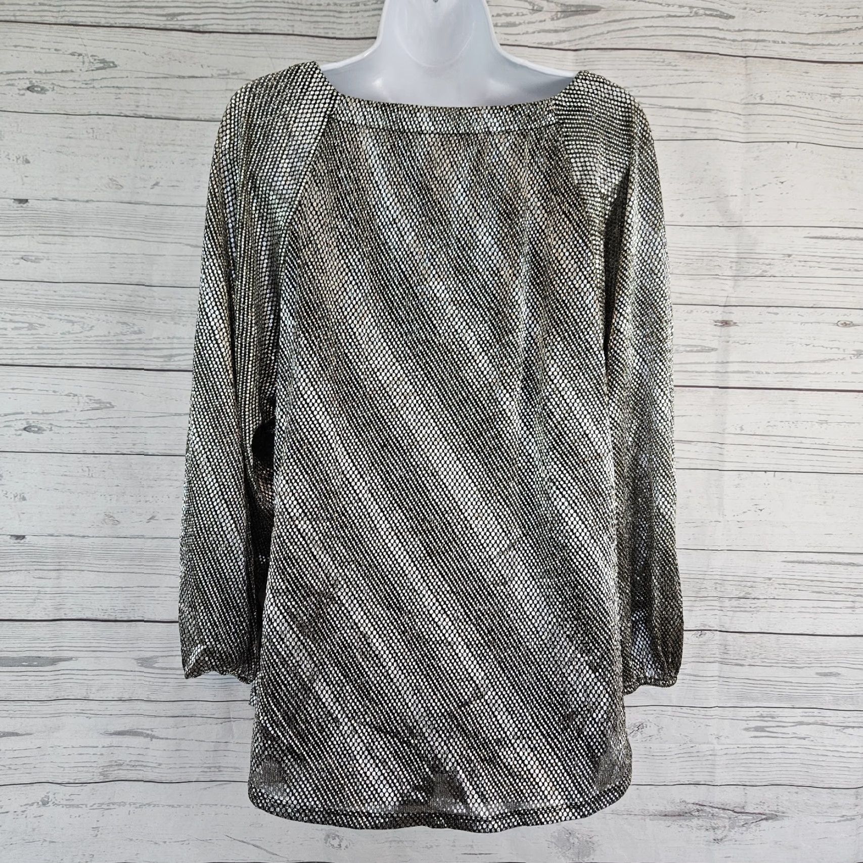 Vintage Chico's Women's Top Blouse Long Sleeve 2XL Silver Black Pullover Shirt Womens 2XL Silver Black Chico's Size XXL / US 16-18 / IT 52-54 - 3 Thumbnail