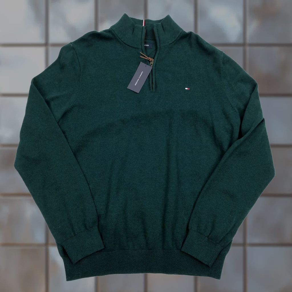 Tommy Hilfiger Tommy Hilfiger Men's Green Premium Cotton 1/4 Zip Pullover Sweater XL NWT Size US XL / EU 56 / 4 - 1 Thumbnail