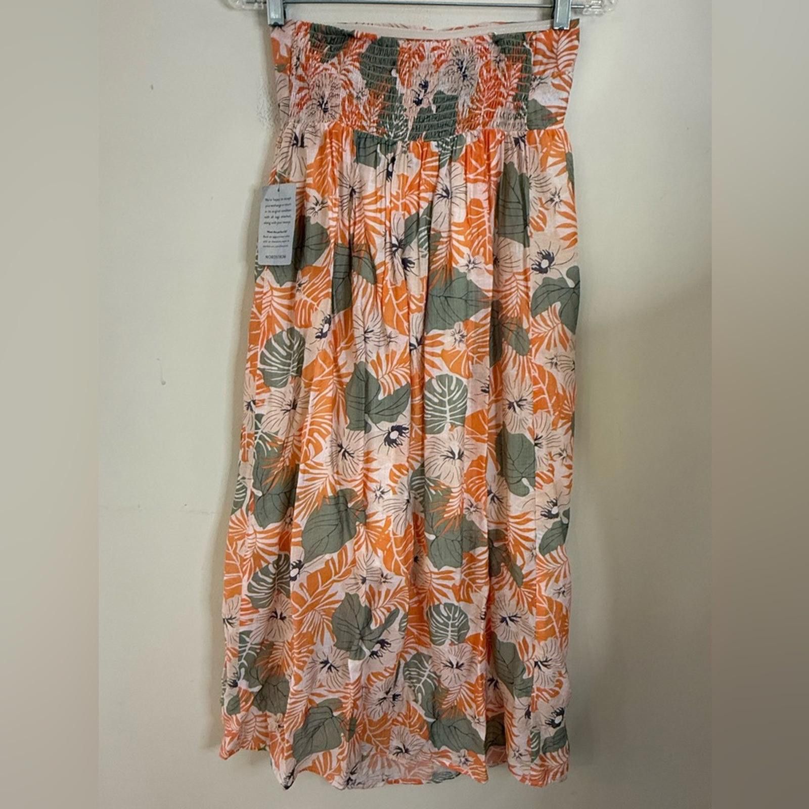 Luchiano Visconti Lush tropical green orange strapless midi dress SZ XS Size XS / US 0-2 / IT 36-38 - 3 Thumbnail