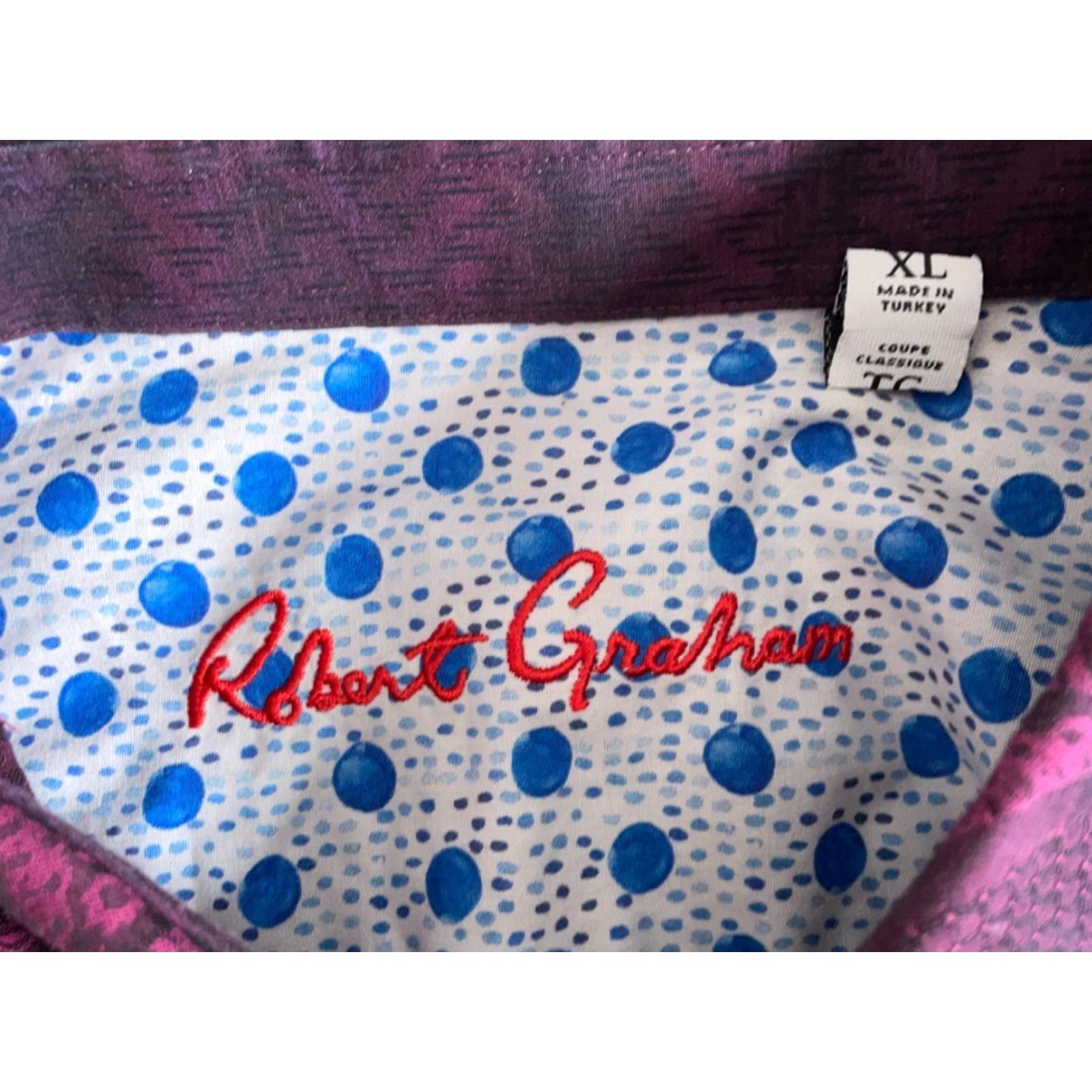 Robert Graham Robert Graham Paisley Pattern Shirt Men's XL Purple Pink Cotton Dot Flip Cuff Shirt Size US XL / EU 56 / 4 - 3 Thumbnail