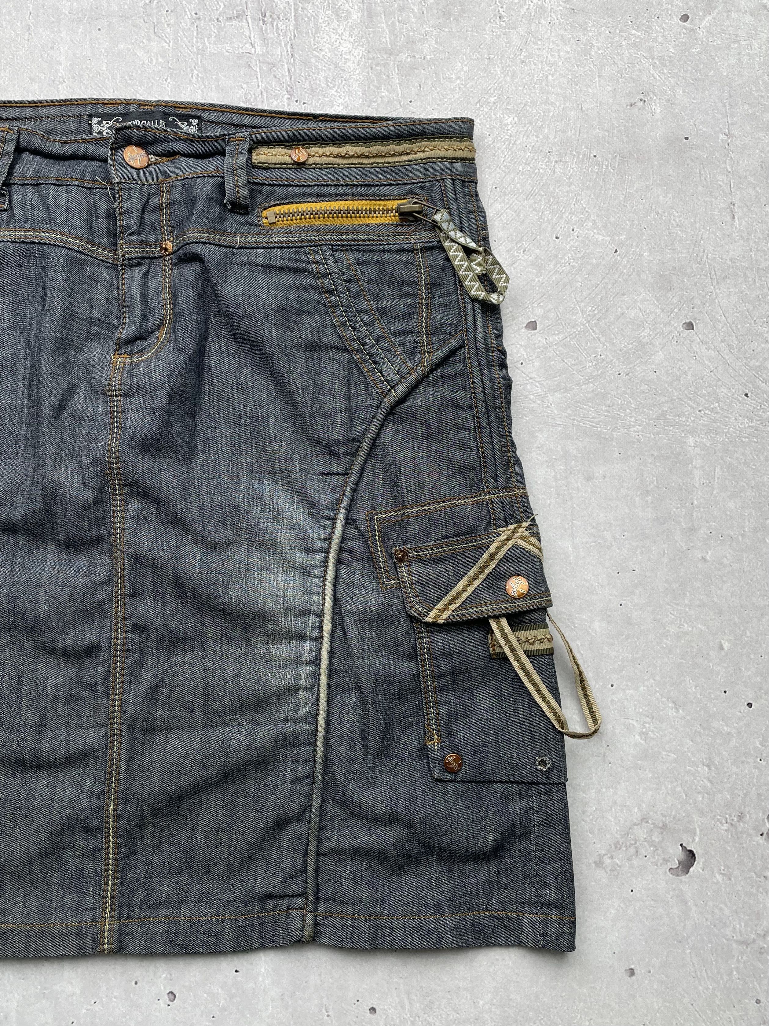 Vintage Vintage Cargo Bondage Denim Mini Skirt Size 34" / US 12 / IT 48 - 3 Thumbnail
