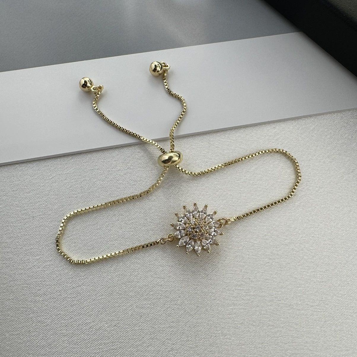 Other Adjustable CZ Flower Charm Bracelet for Women Size ONE SIZE - 3 Thumbnail