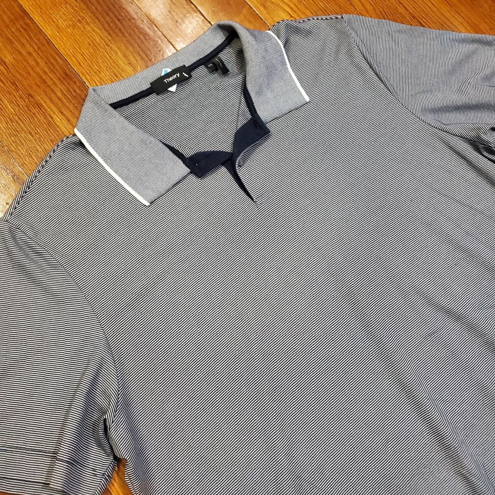 Theory Theory Polo Shirt Mens 2XL Stripe Short Sleeve Pima Cotton Gray Polo Mens 2XL Size US XXL / EU 58 / 5 - 2 Thumbnail