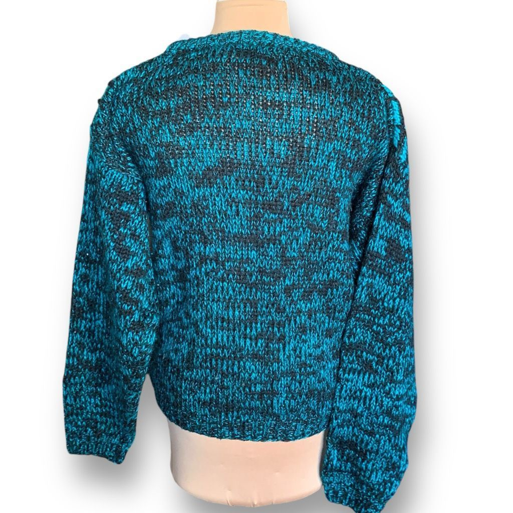 Vintage Vintage Street Scene Teal Black Checkered Plaid Loose Knit Pullover Sweater Size US M / EU 48-50 / 2 - 7 Thumbnail
