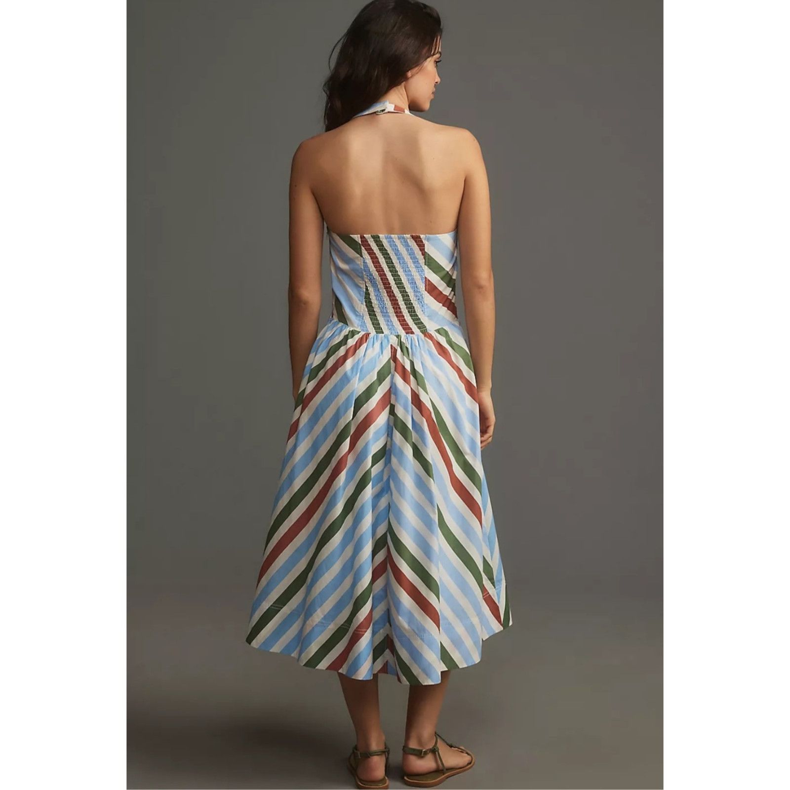 Anthropologie NWT Maeve Halter Midi Sundress $168 XS Neutral Striped Motif Size XS / US 0-2 / IT 36-38 - 3 Thumbnail
