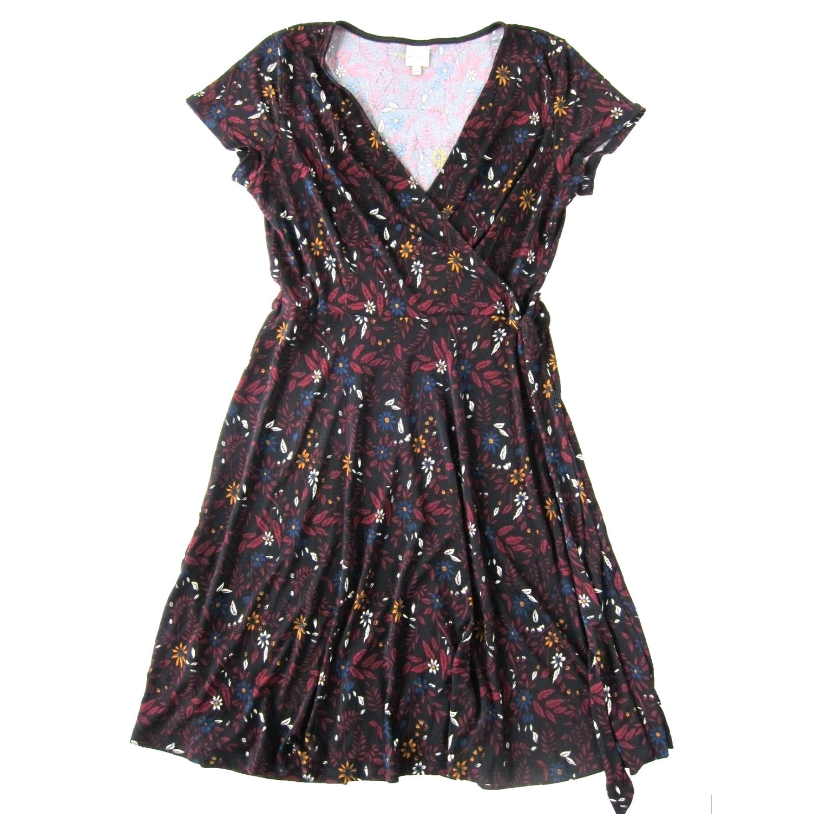 Vintage Kaileigh Dress Main Selling Point Brand Kaileigh Black Yellow Red Blue Stretch V-Neck Short Sleeve Midi Dress Small Size 28" / US 6 / IT 42 - 2 Thumbnail