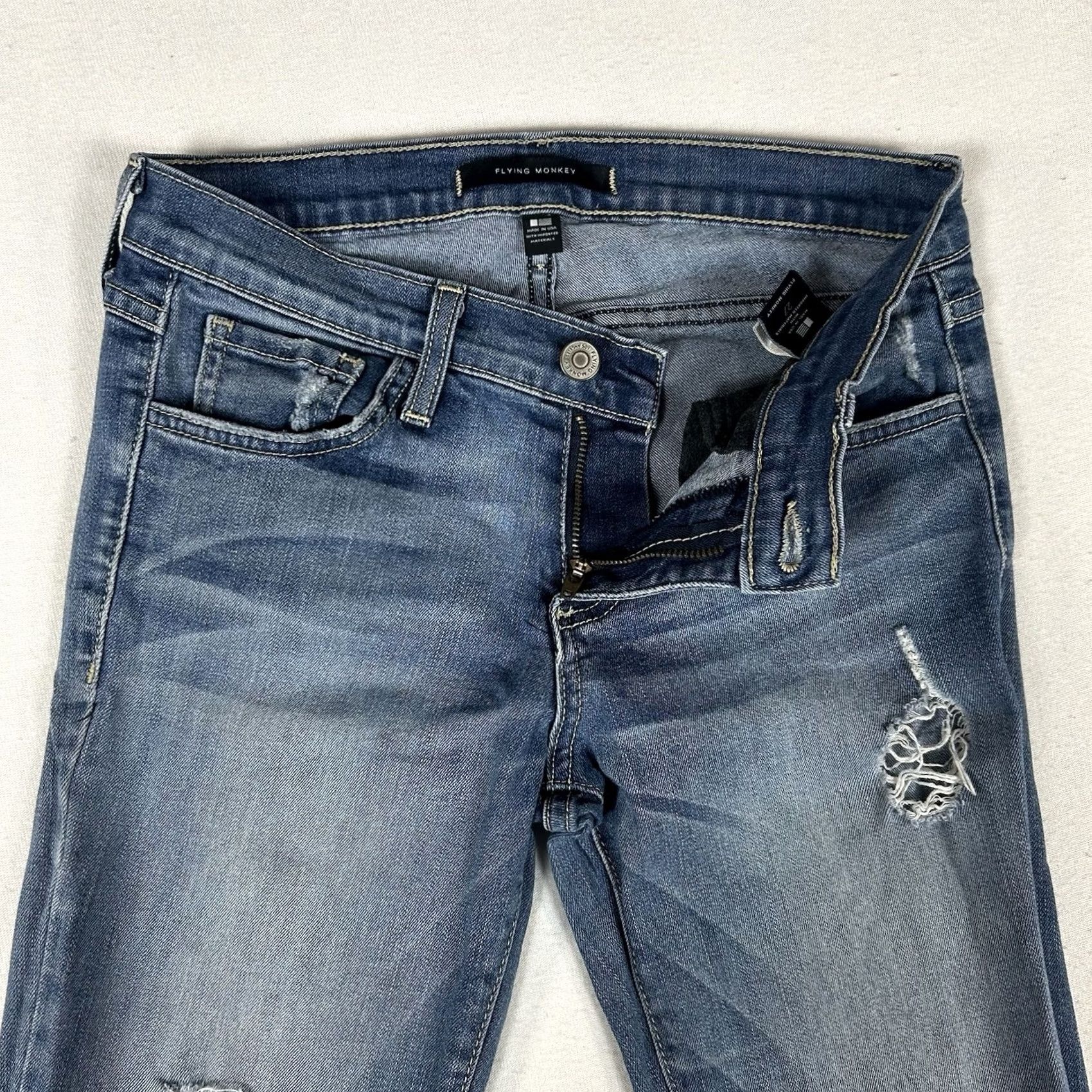 Vintage Flying Monkey Jeans Womens Size 27 Blue Denim Distressed Stretch Skinny Low Rise 5-Pocket Denim Pants Women Size 27" / US 4 / IT 40 - 5 Thumbnail