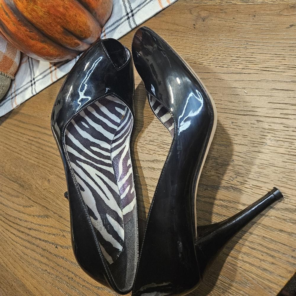 Stuart Weitzman Stylish Black Peep-Toe Heels with Zebra Print Insoles Size US 9 / IT 39 - 5 Thumbnail