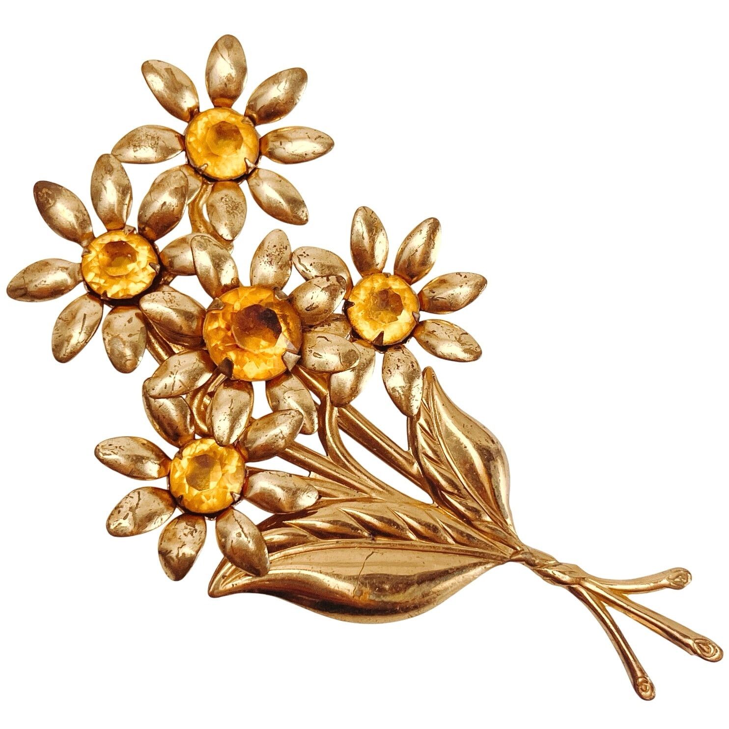 Vintage Large 4" Vintage 1940s Gold Tone Floral Spray Brooch Size ONE SIZE - 1 Thumbnail