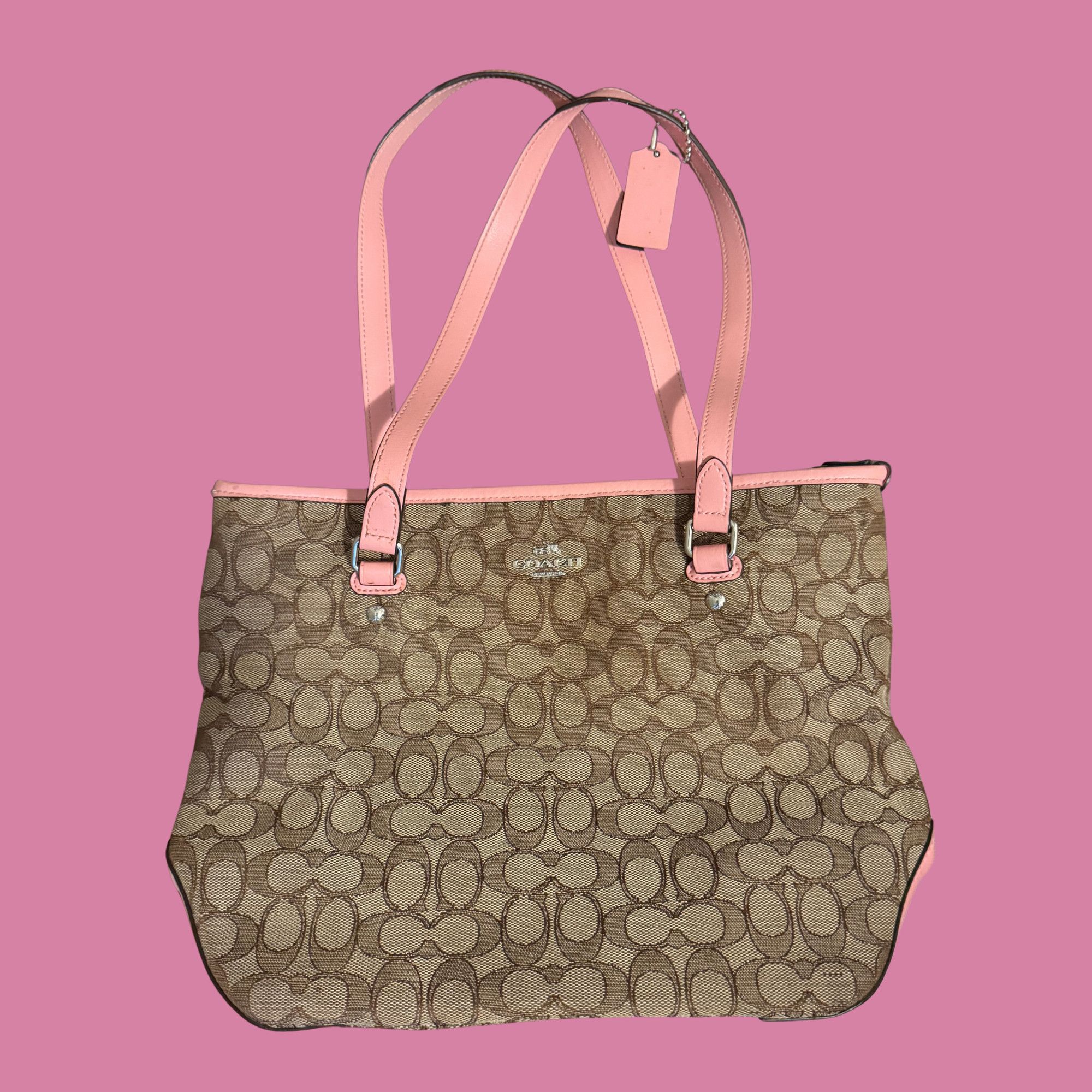 Coach Coach Classic Print Pink Accent Shoulder Tote Purse Size ONE SIZE - 1 Thumbnail