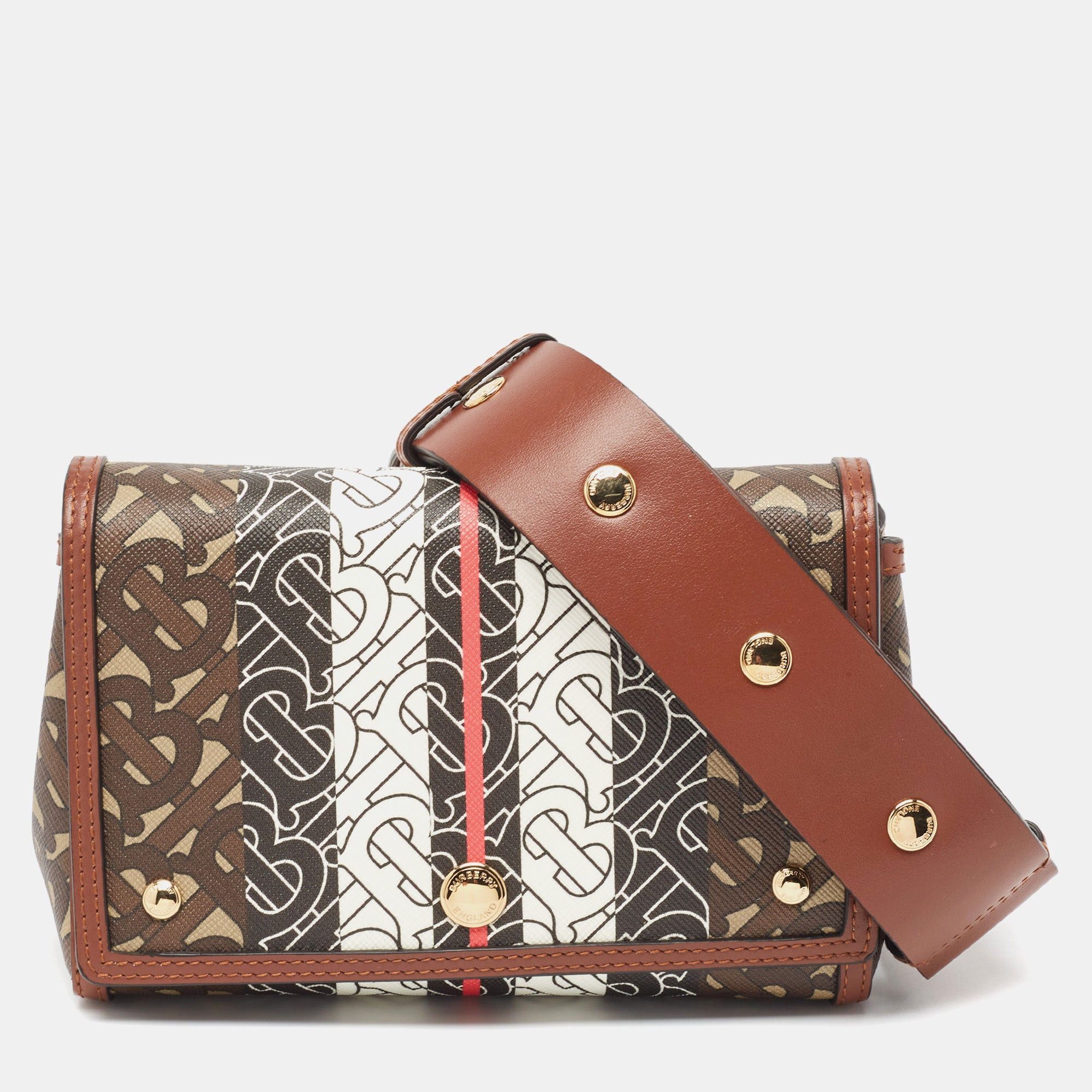 image of Burberry Brown/black Tb Monogram Coated Canvas And Leather Hackberry Crossbody Bag, Women's