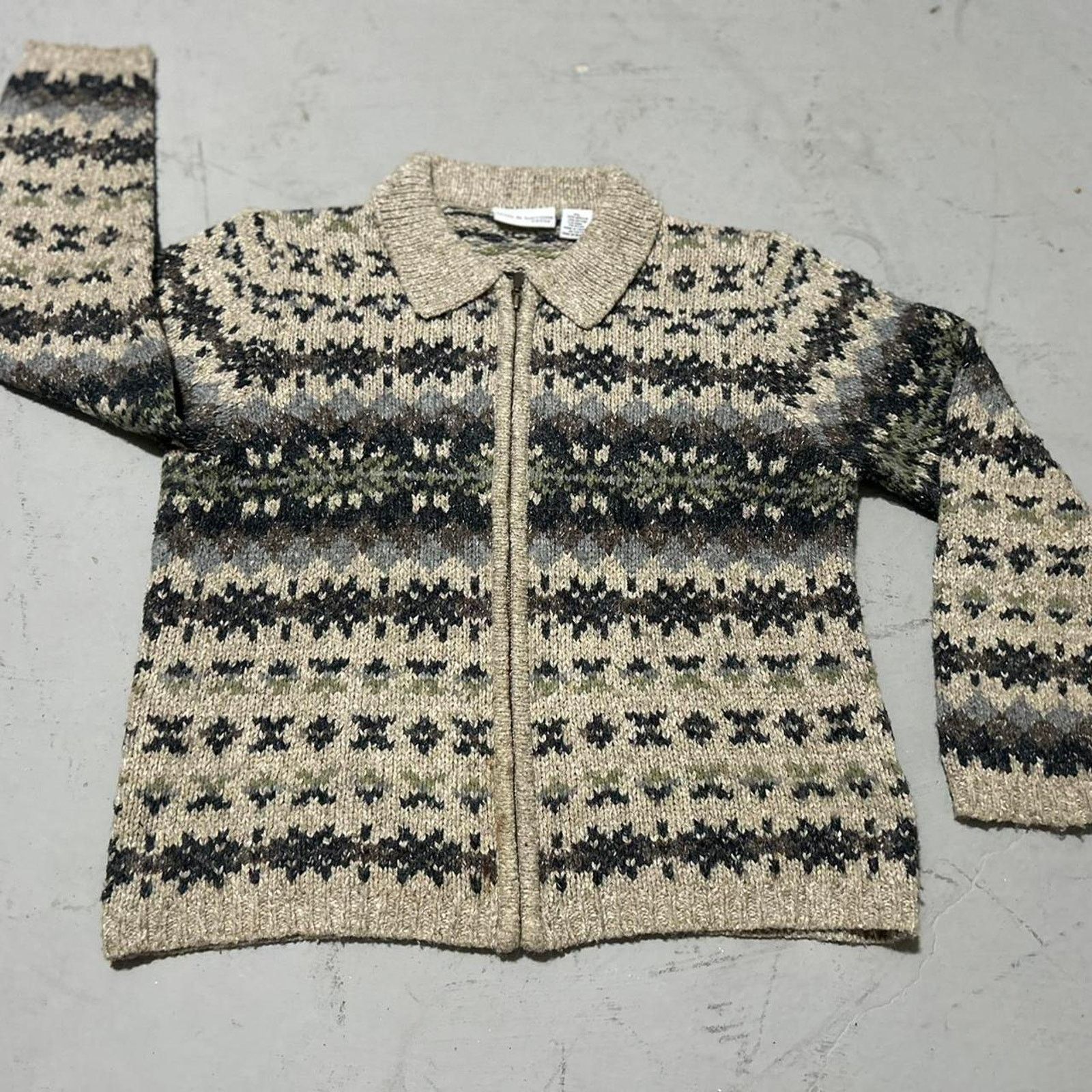 Croft & Barrow Fair Isle Vintage Cardigan Croft & Barrow Cream and Brown Size L / US 10 / IT 46 - 1 Thumbnail
