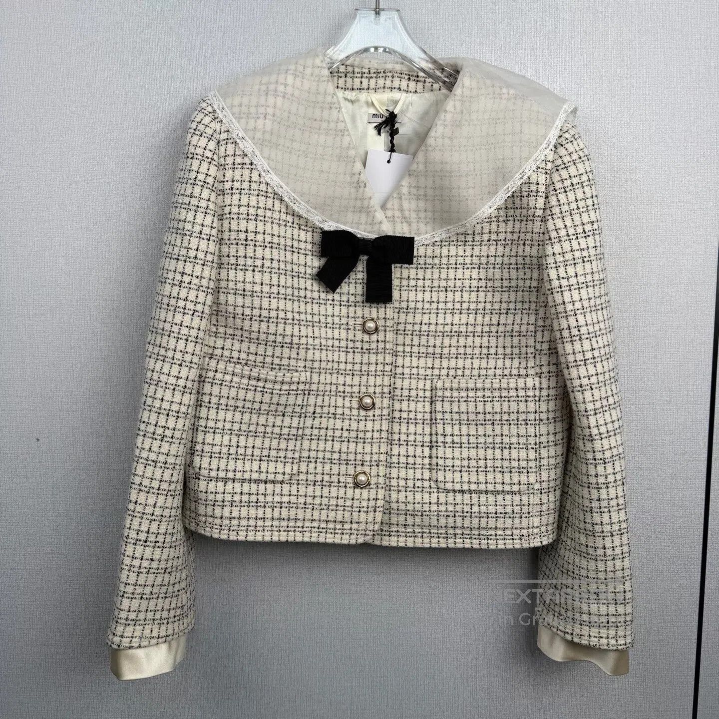 Miu Miu Miu Miu Bow Detail Lace Collar Chanel-Style Tweed Jacket| Size XS / US 0-2 / IT 36-38 - 1 Thumbnail