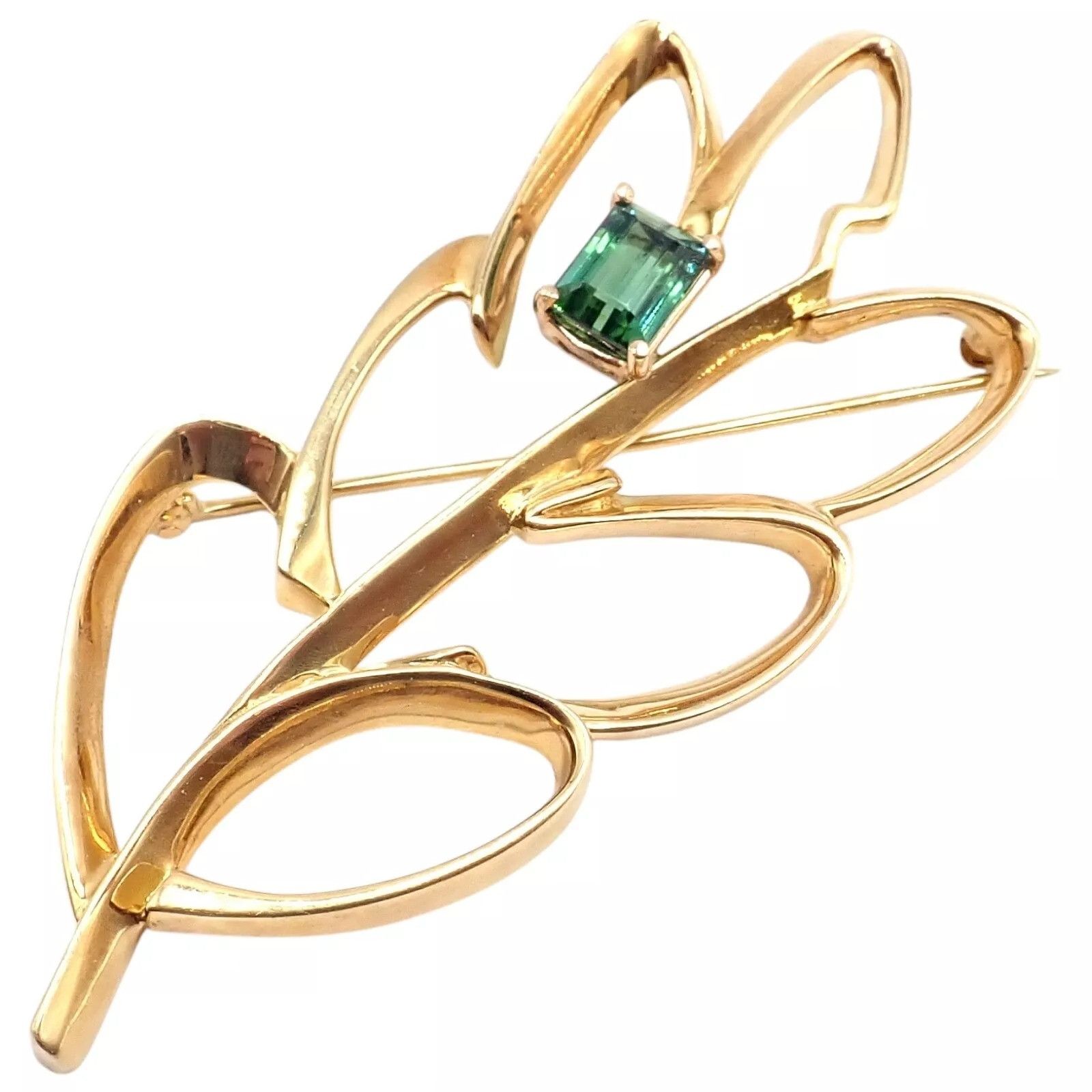 Tiffany & Co. Tiffany & Co 18k Yellow Gold Green Tourmaline Leaf Brooch Size ONE SIZE - 1 Thumbnail