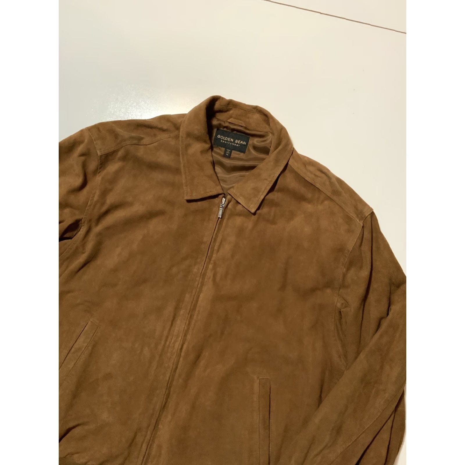 Golden Bear VINTAGE Golden Bear Sportswear Suede Leather Cognac Full Zip Bomber Jacket XL Mens Size US XL / EU 56 / 4 - 5 Thumbnail