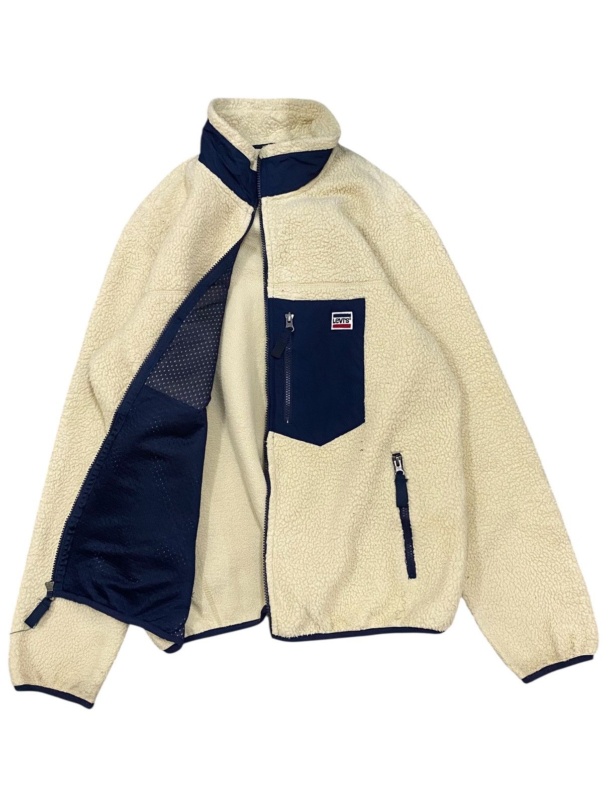 Levi's Levi’s Deep Pile Sherpa Fleece Jacket Cream Navy Retro Style Size US L / EU 52-54 / 3 - 1 Thumbnail