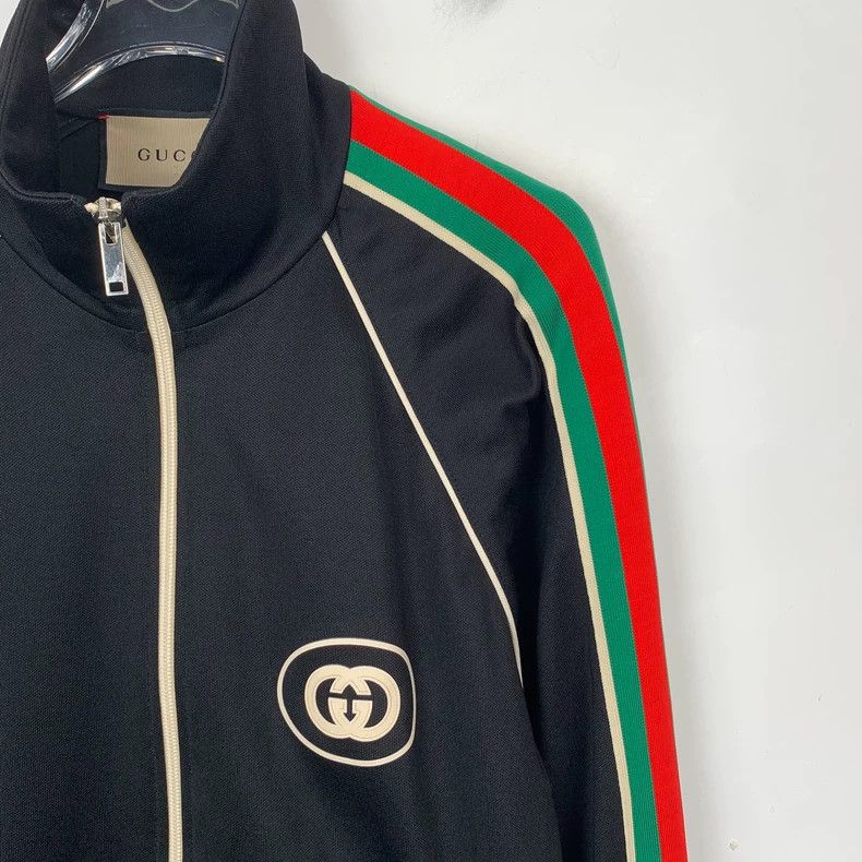 Gucci Gucci Black striped logo printed stand-up collar zipper jac Size US M / EU 48-50 / 2 - 3 Thumbnail