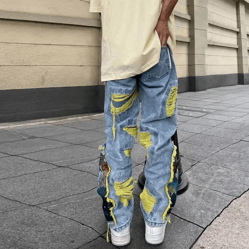Jean Embroidered Patch Denim Ripped Jeans Size US 30 / EU 46 - 3 Thumbnail