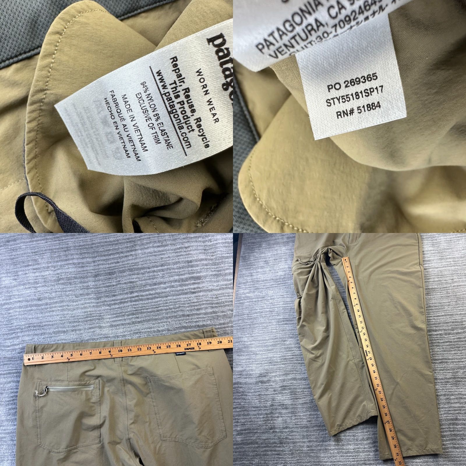 Patagonia Patagonia Quandary Pants Mens 40x31 Beige Tan Cargo Casual Travel 40 in Nylon Zipper Pockets Logo Regular Straight All Seasons Nec Size US 40 / EU 56 - 8 Thumbnail