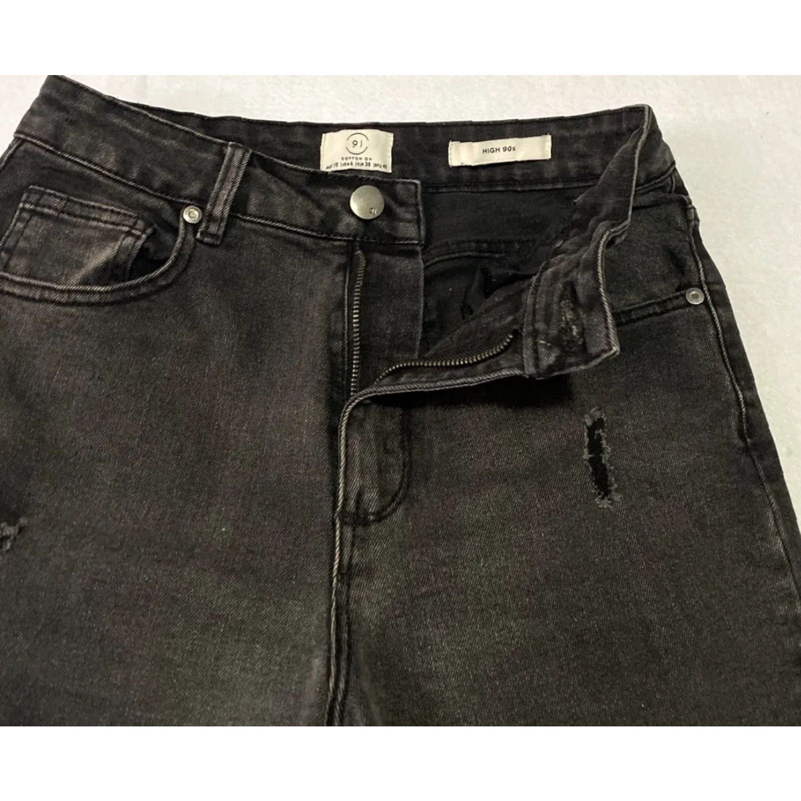 Express EXPRESS 91 Jeans Womens Size 6 High Rise Skinny Black Stretch Denim Distressed Zip Closure 25in Inseam Size 28" / US 6 / IT 42 - 3 Thumbnail