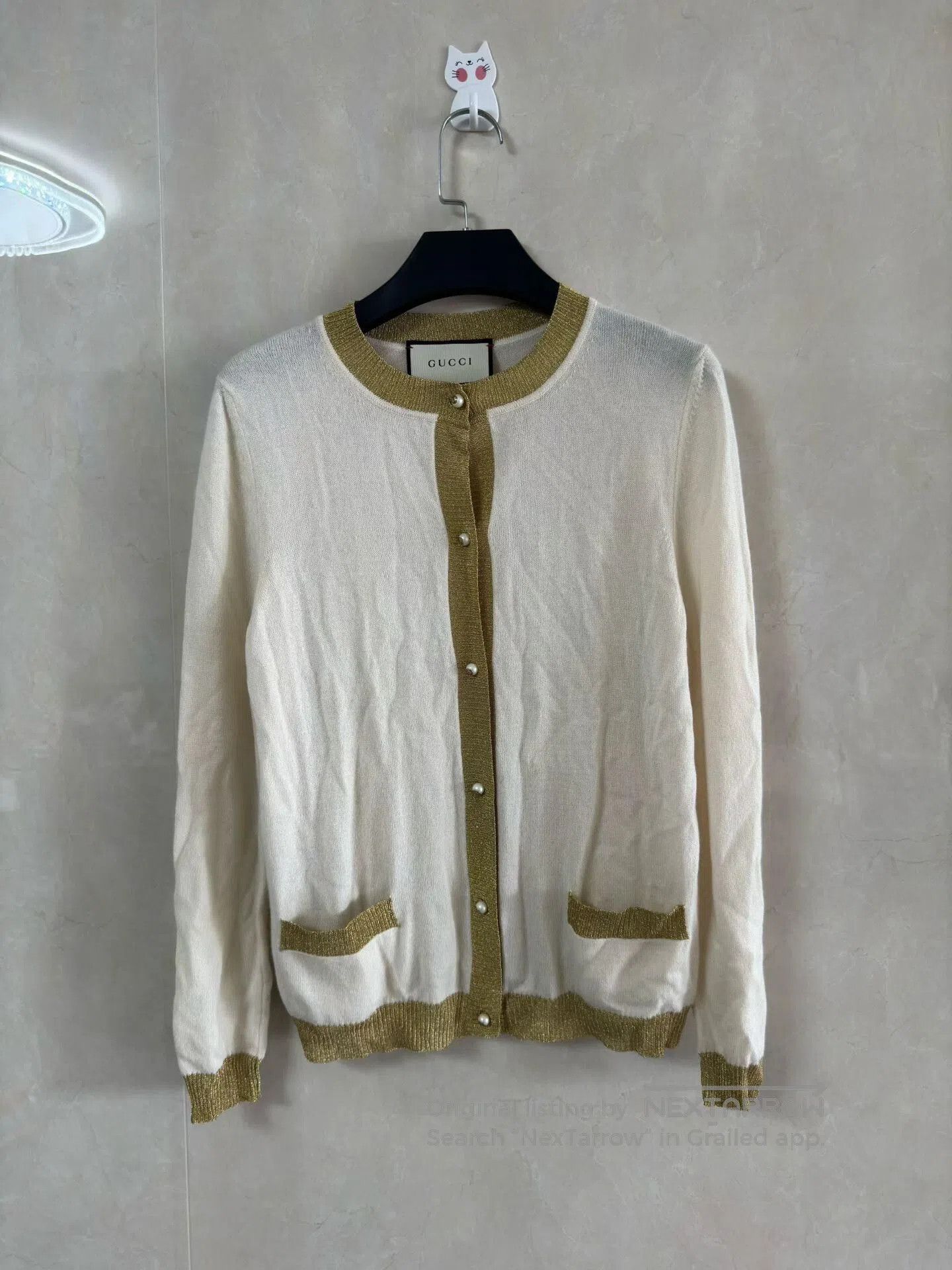 Gucci Gucci Cashmere White Gold Pearl Button Cardigan. Size S / US 4 / IT 40 - 1 Thumbnail