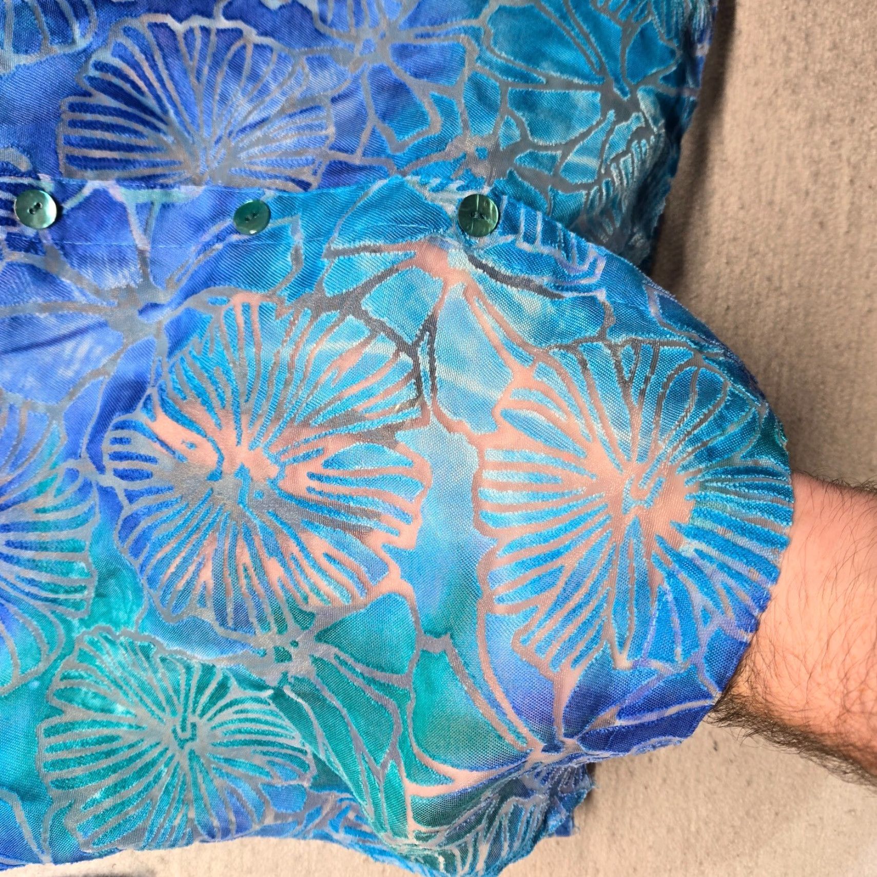 Vintage Choice Blue Shell Beach Swim Top Sheer Cover-up Roll Sleeve Women's L Large Shirt Casual Beachwear Size L / US 10 / IT 46 - 4 Thumbnail