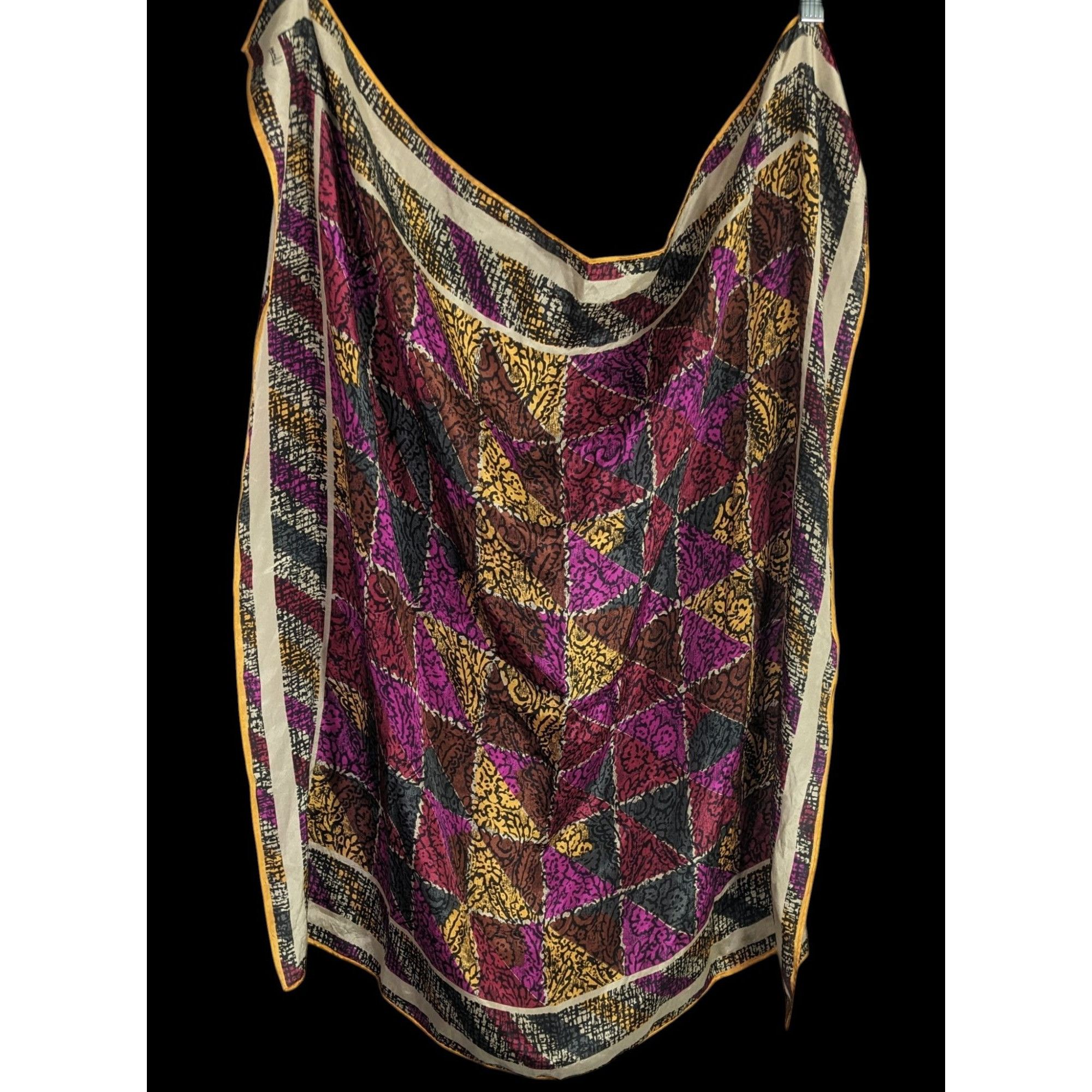 Other Vintage Honey Silk Scarf With Bold Geometric & Floral Print Size ONE SIZE - 2 Thumbnail
