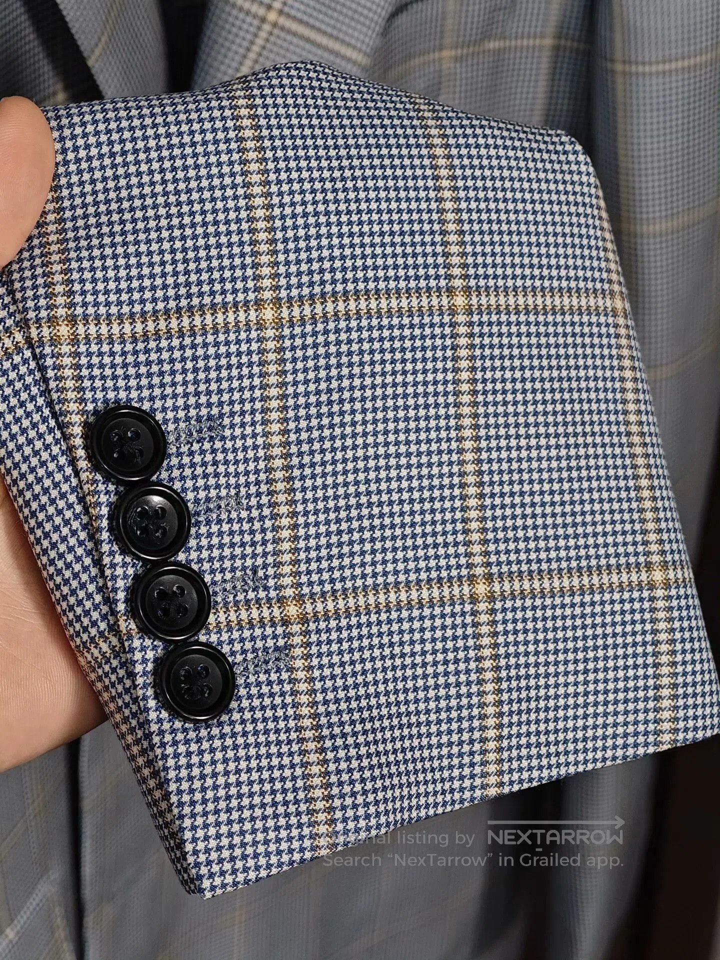 Ede & Ravenscroft Stylish Blue Check Wool-Silk Suit. Size US M / EU 48-50 / 2 - 4 Thumbnail