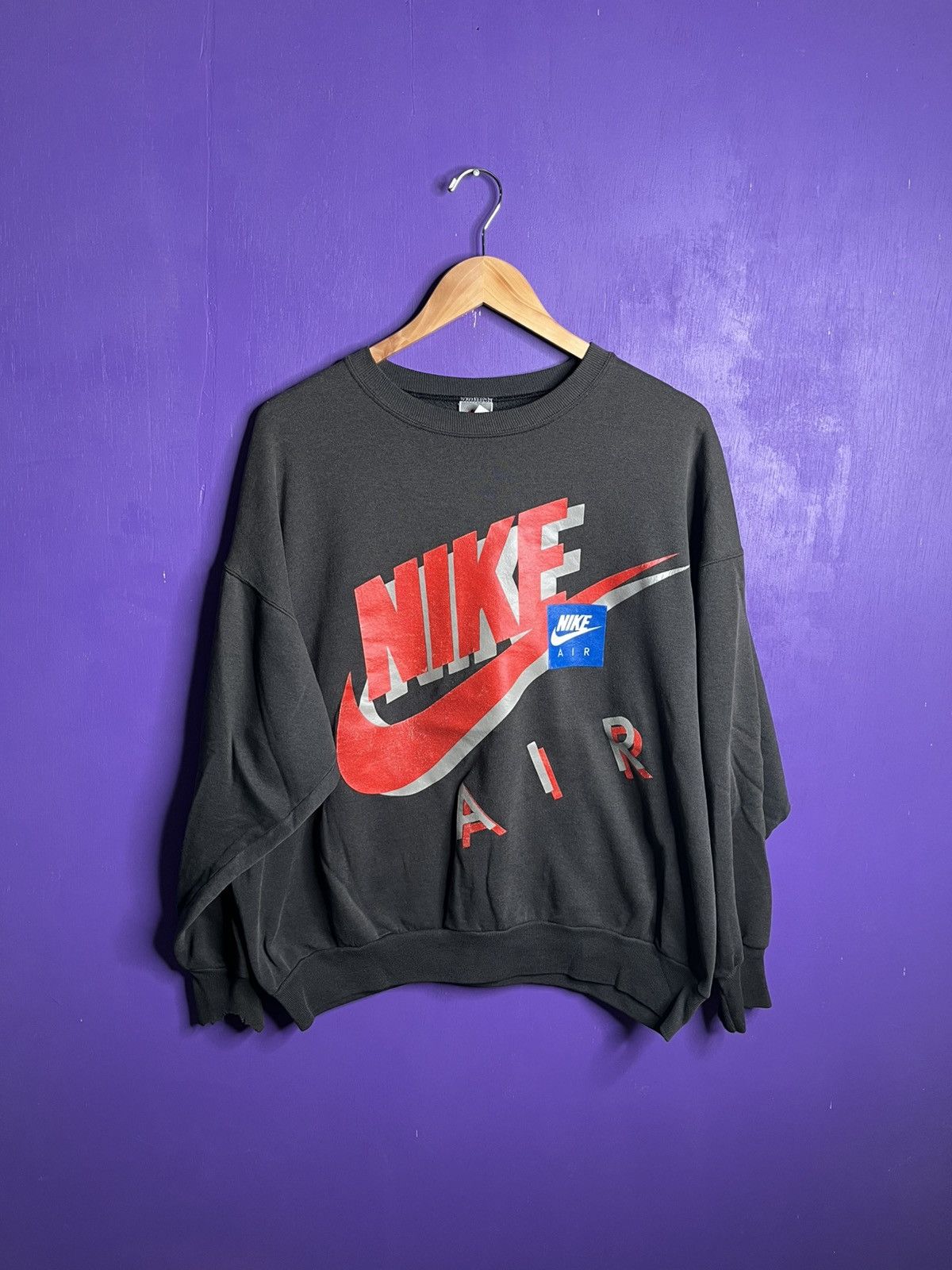 Nike × Vintage Vintage 90s Nike air double logo crewneck Size US XL / EU 56 / 4 - 1 Thumbnail