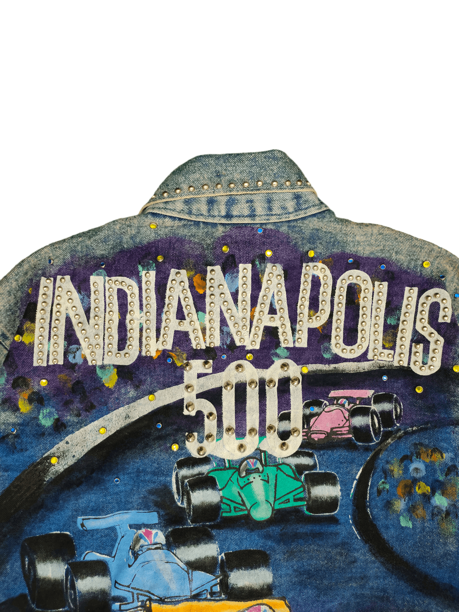 Vintage 1990s Indianapolis 500 Studded Oversize Trucker Denim Jacket Size US M / EU 48-50 / 2 - 5 Thumbnail