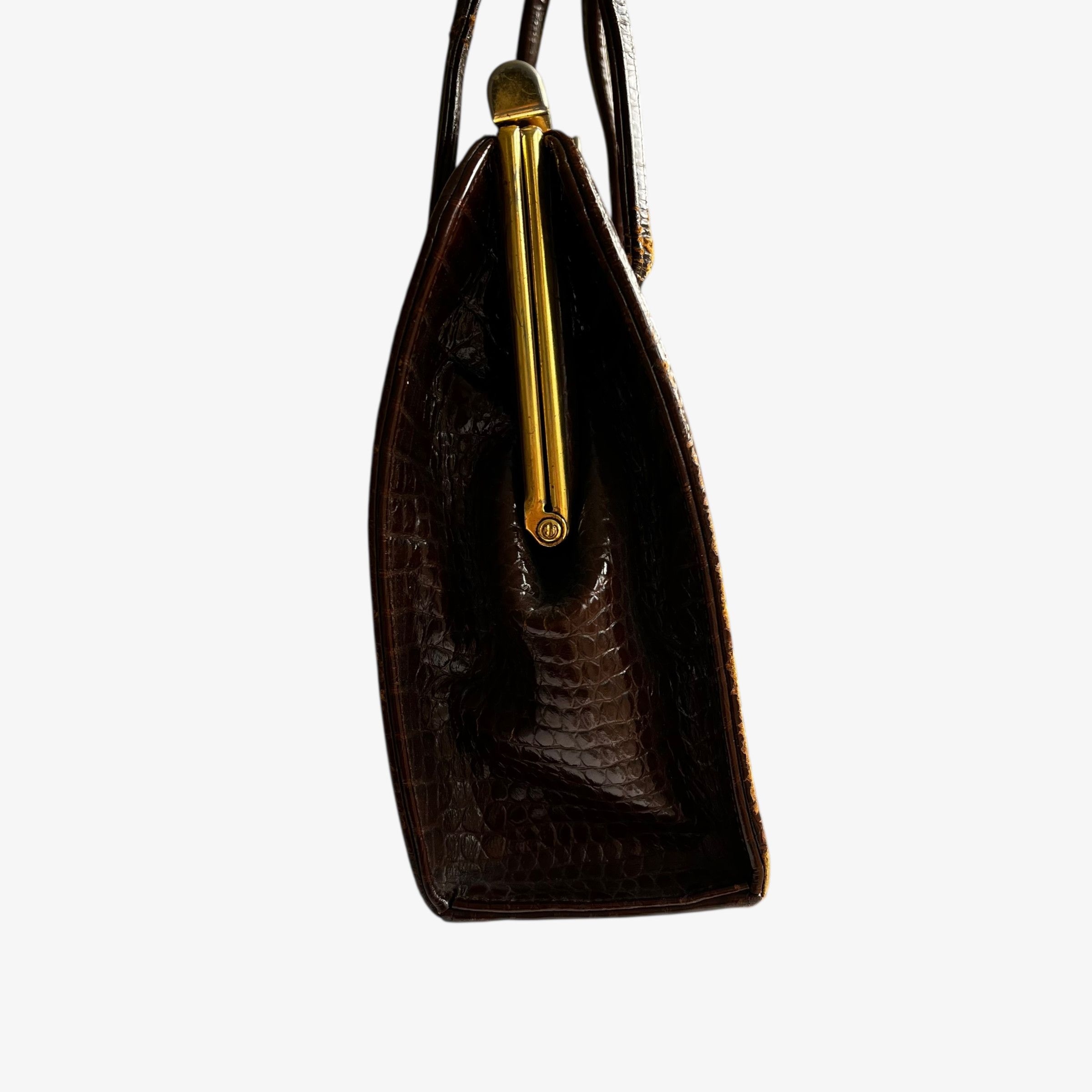 Other Vintage 1950s Crocodile Embossed Brown Leather Shoulder Bag Size ONE SIZE - 4 Thumbnail