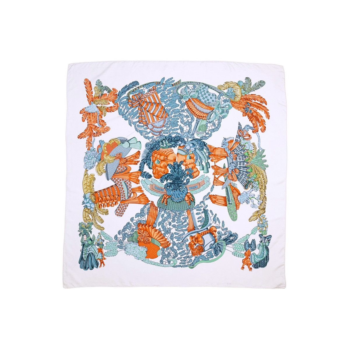image of Hermes Carre 90 "chapeau!" Silk Scarf Shawl in White, Women's