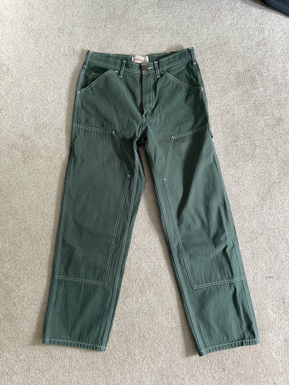 Vintage Olive Herringbone twill double knee work pants Size US 30 / EU 46 - 1 Thumbnail