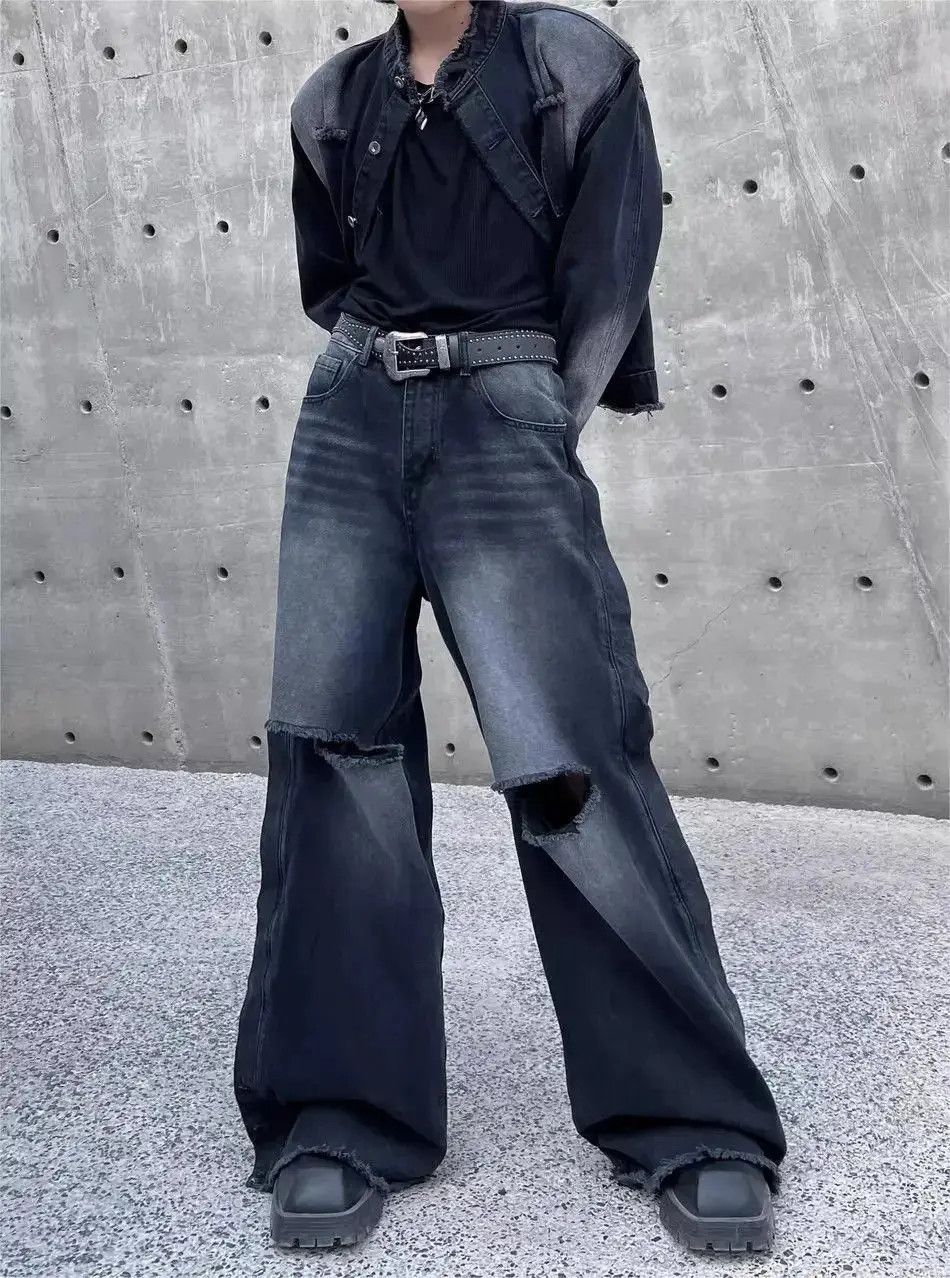 Japanese Brand Retro straight leg loose and distressed button up jeans Size US 32 / EU 48 - 2 Thumbnail