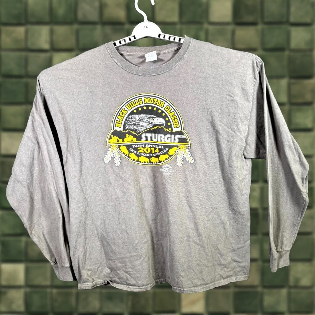 Gildan Gildan T-Shirt Mens 2XL Gray VTG Sturgis 2014 74th Anniversary Motorcycle Rally Logo Graphic Print Short Sleeve Crew Neck Shirt Mens Size US XXL / EU 58 / 5 - 1 Thumbnail