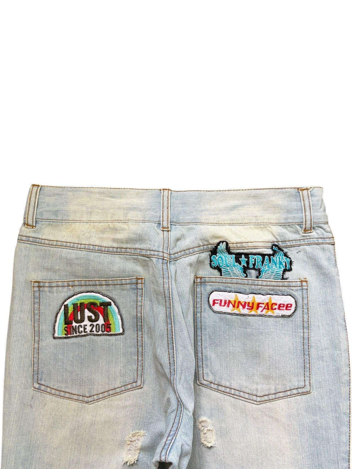 Hysteric Glamour Vintage Japanese Brand Patches Distress Flare Jeans Size 30" / US 8 / IT 44 - 4 Thumbnail