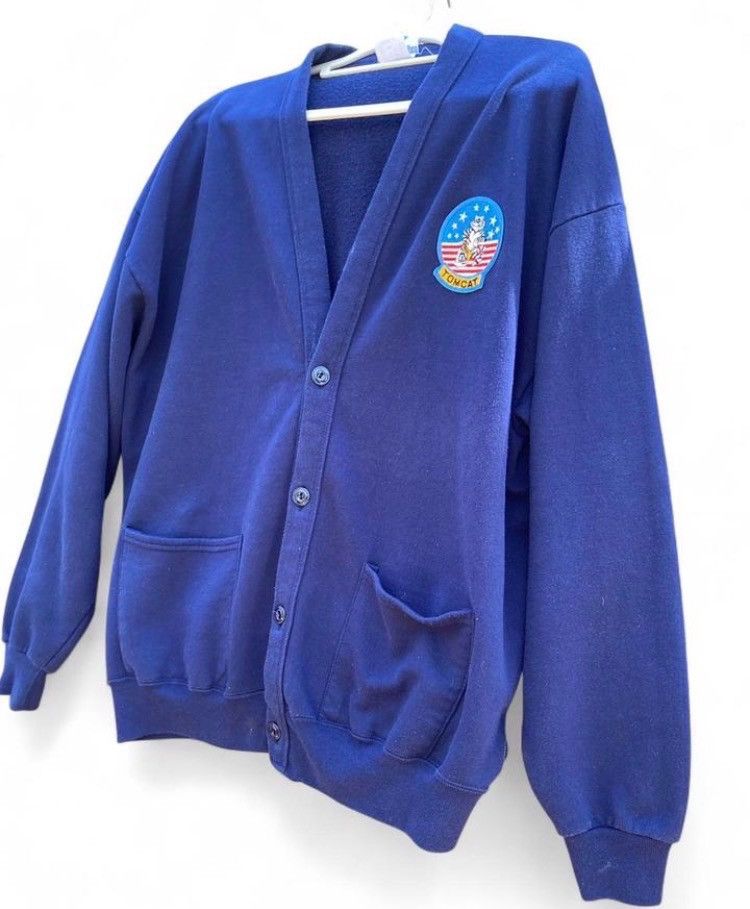 Vintage Vintage Tomcat Navy Patch Cardigan Blue Aviation Military L Size US L / EU 52-54 / 3 - 2 Thumbnail