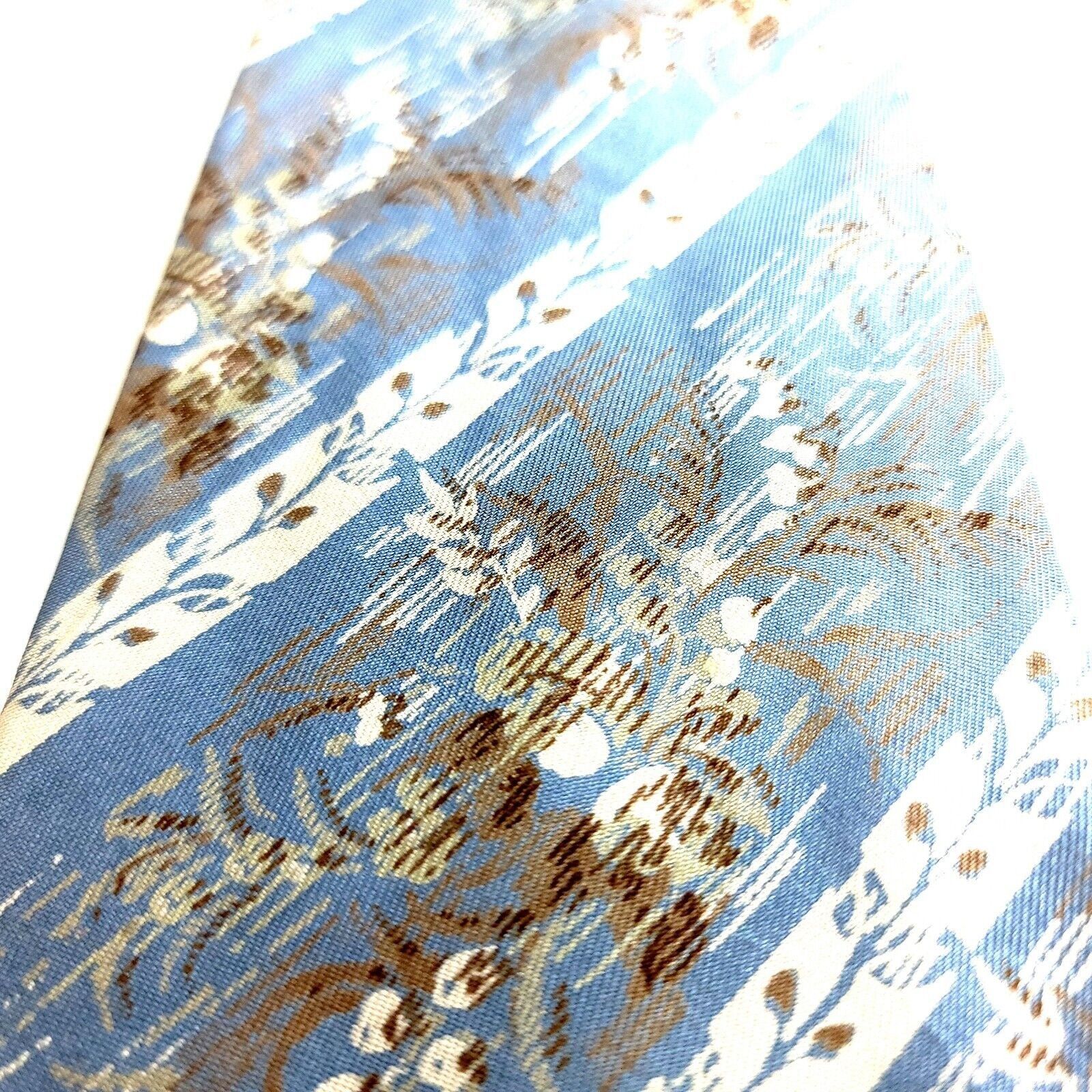 Designer Courchevel Blue Tan Floral Striped Print Wide Silk Tie Size ONE SIZE - 2 Thumbnail