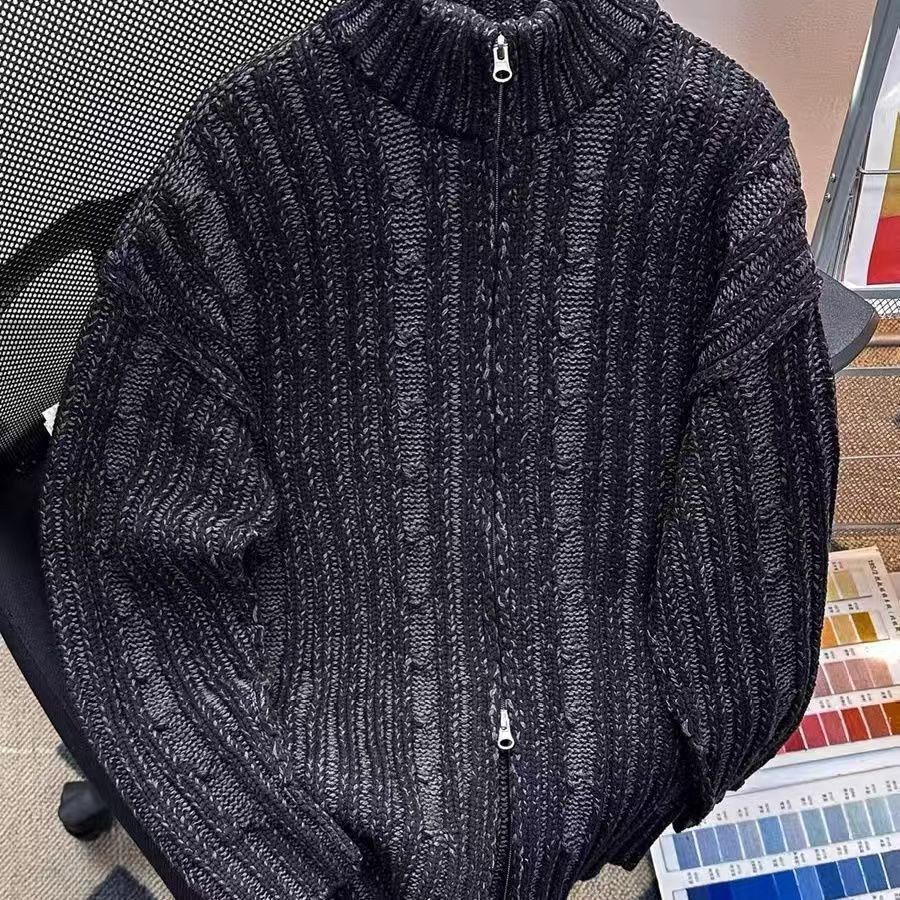 Vintage Heathered Grey Cable Knit Zip-Up Cardigan Size US M / EU 48-50 / 2 - 2 Thumbnail