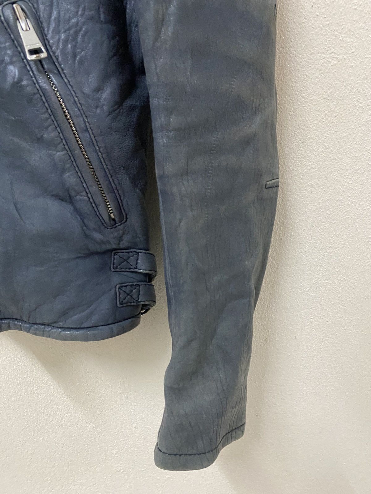 Vintage MuseRoom Blue Leather Biker Jacket Distressed Moto Style Size US S / EU 44-46 / 1 - 8 Thumbnail