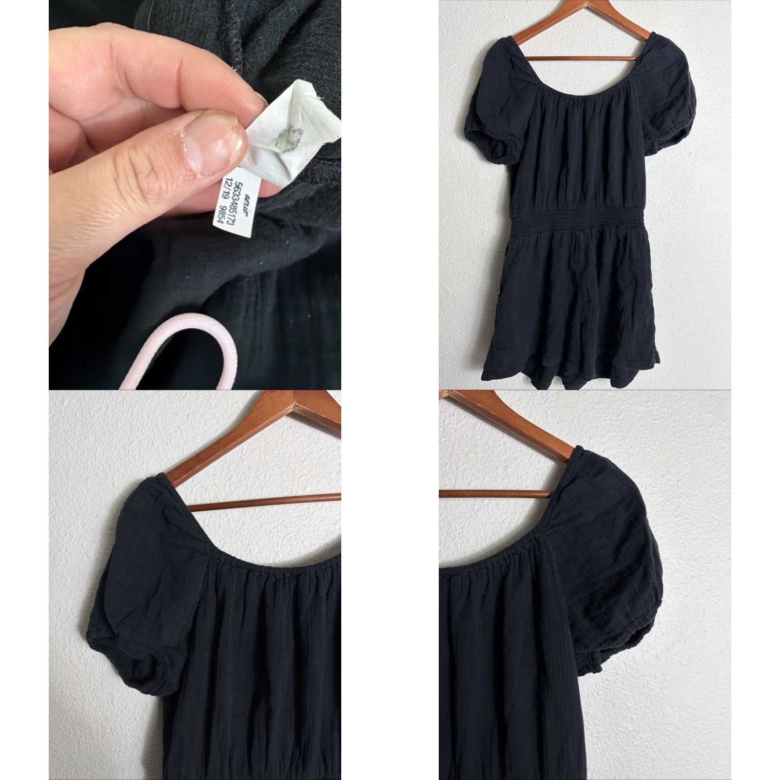 Vintage Aerie Romper Women Medium Black Tie Neck Womens Size 32" / US 10 / IT 46 - 8 Thumbnail