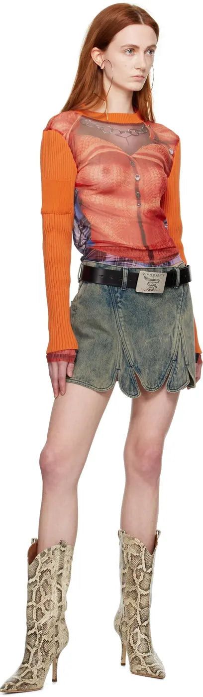 Jean Paul Gaultier × Y/Project Orange Trompe L'oeil Cardigan Print Sweater Size XS / US 0-2 / IT 36-38 - 4 Thumbnail