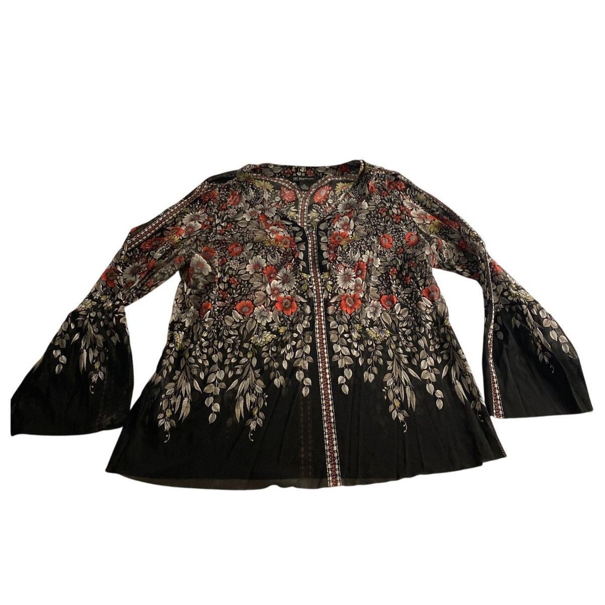 Other Boho Floral Embroidered Bell Sleeve Black Blouse INC 1X Size XXL / US 16-18 / IT 52-54 - 2 Thumbnail