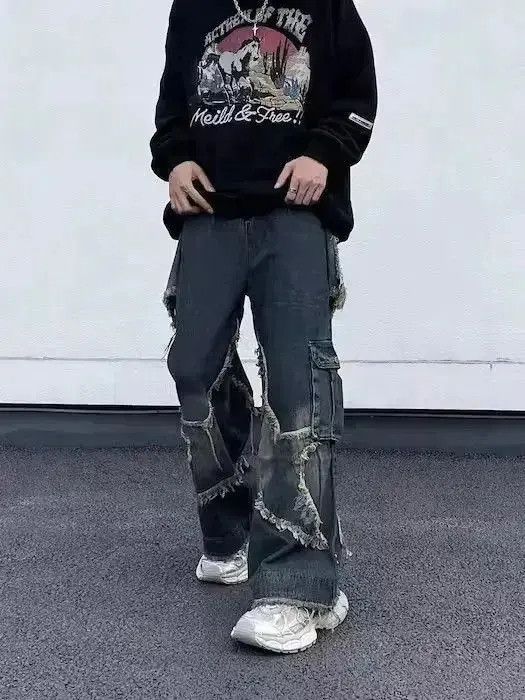 Japanese Brand STAR Embroidered Jeans, y2k Jeans Size US 32 / EU 48 - 3 Thumbnail