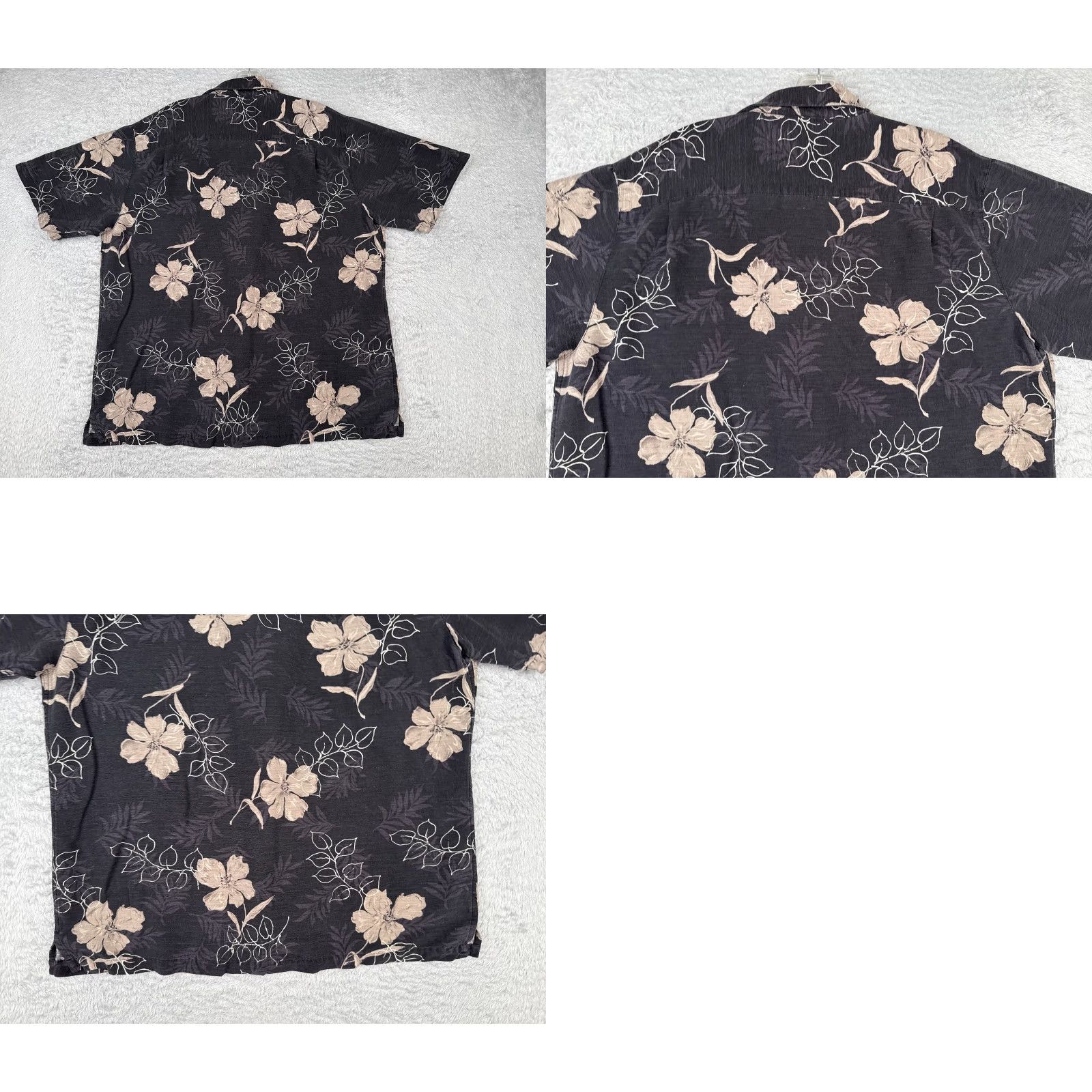 Vintage Batik Bay Shirt Men Large Black Beige Floral Leaf Button-Up Silk Size US L / EU 52-54 / 3 - 9 Thumbnail